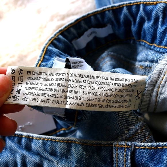 Forever 21 Rhinestones Trim Cargo Baggy Jeans Straight Leg High Rise, Size 26 - Picture 8 of 8